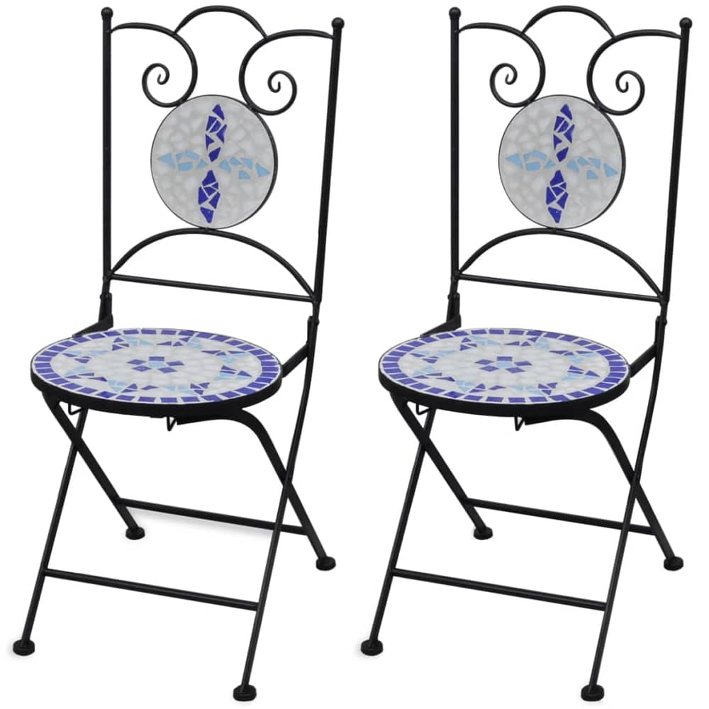 vidaXL Folding Bistro Chairs 2 pcs Ceramic Blue and White vidaXL Folding Bistro Chairs 2 pcs Ceramic Blue and White