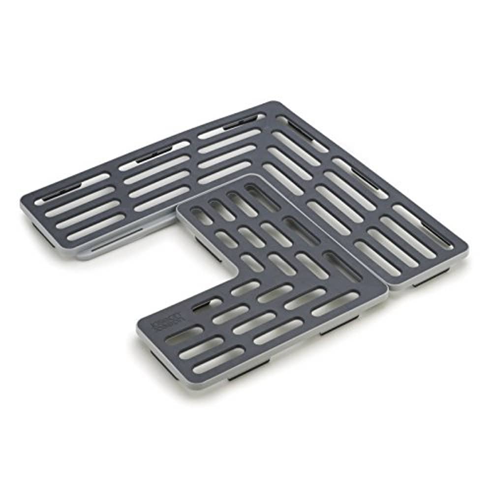 Joseph Joseph Sinksaver Adjustable Sink Protector Mat Two Grid Sections Fits Different Drain Positions Non-Slip, Gray