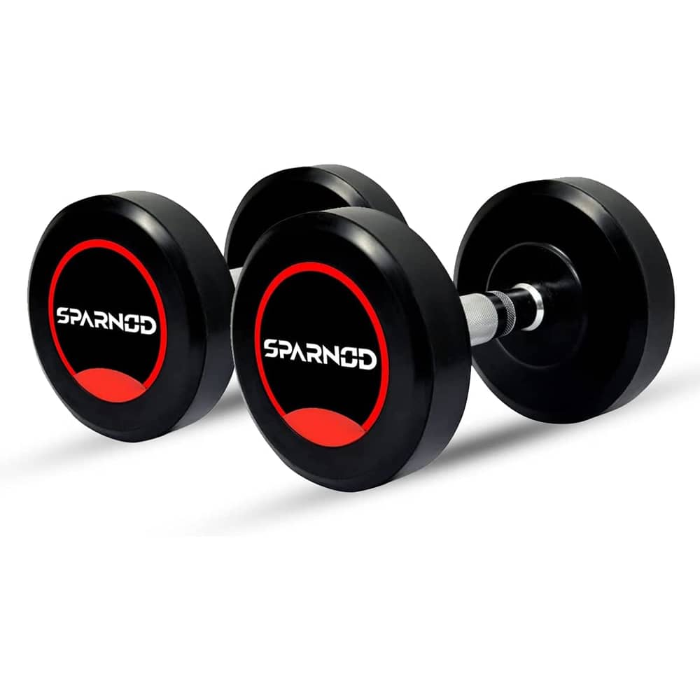 Sparnod Fitness Round Rubber Coated Dumbbells 20KG Each X 2 Metal Handle For Strength Training And Body Workout