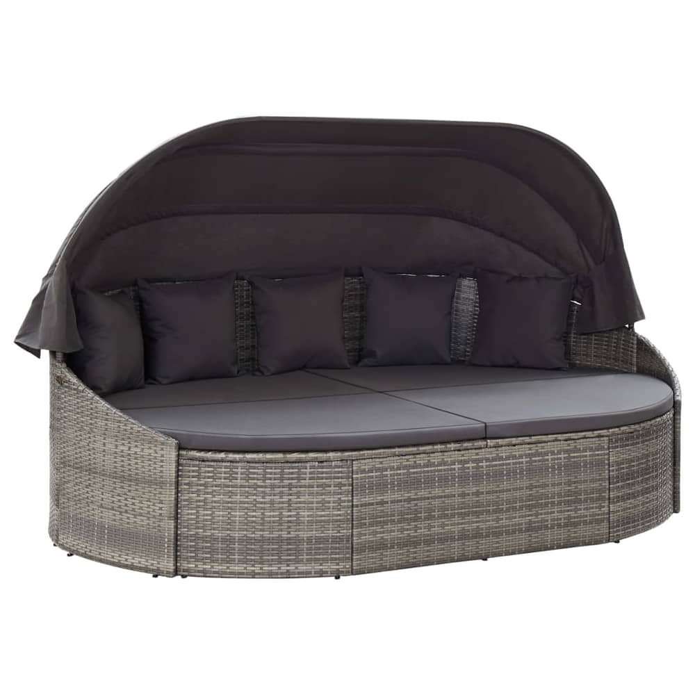 Vidaxl Outdoor Lounge Bed With Canopy Poly Rattan Grey Vidaxl Outdoor Lounge Bed With Canopy Poly Rattan Grey