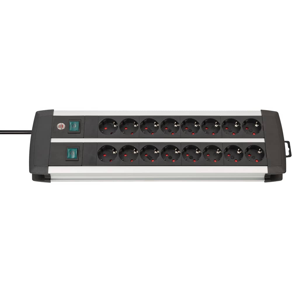 Brennenstuhl Premium-Alu-Line Technics extension lead 16-way Duo black 3m H05VV-F 3G1.5 with every 8 sockets switched
