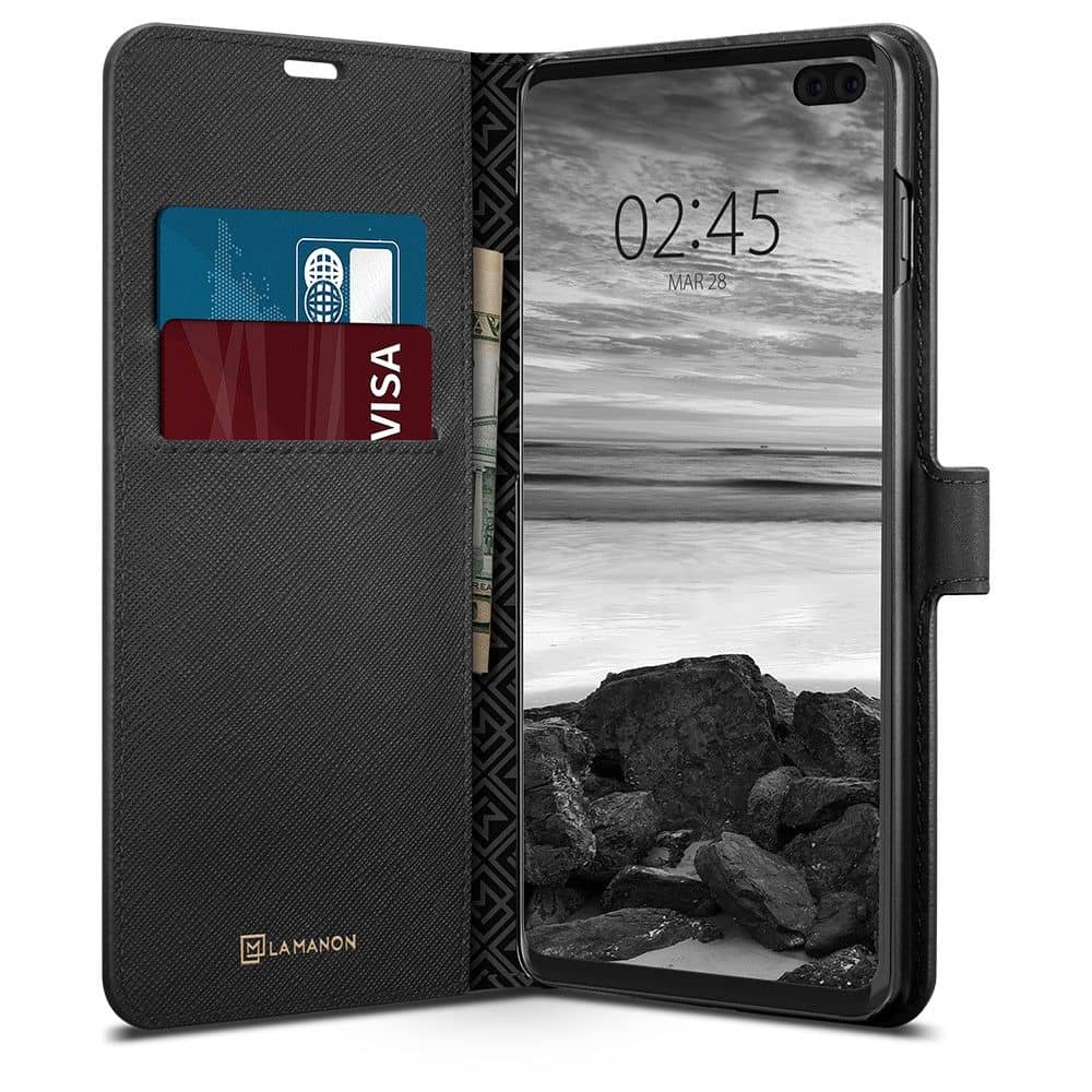 Spigen Samsung Galaxy S10 Plus La Manon Wallet Cover/case - Saffiano Black Spigen Samsung Galaxy S10 Plus La Manon Wallet Cover/case - Saffiano Black