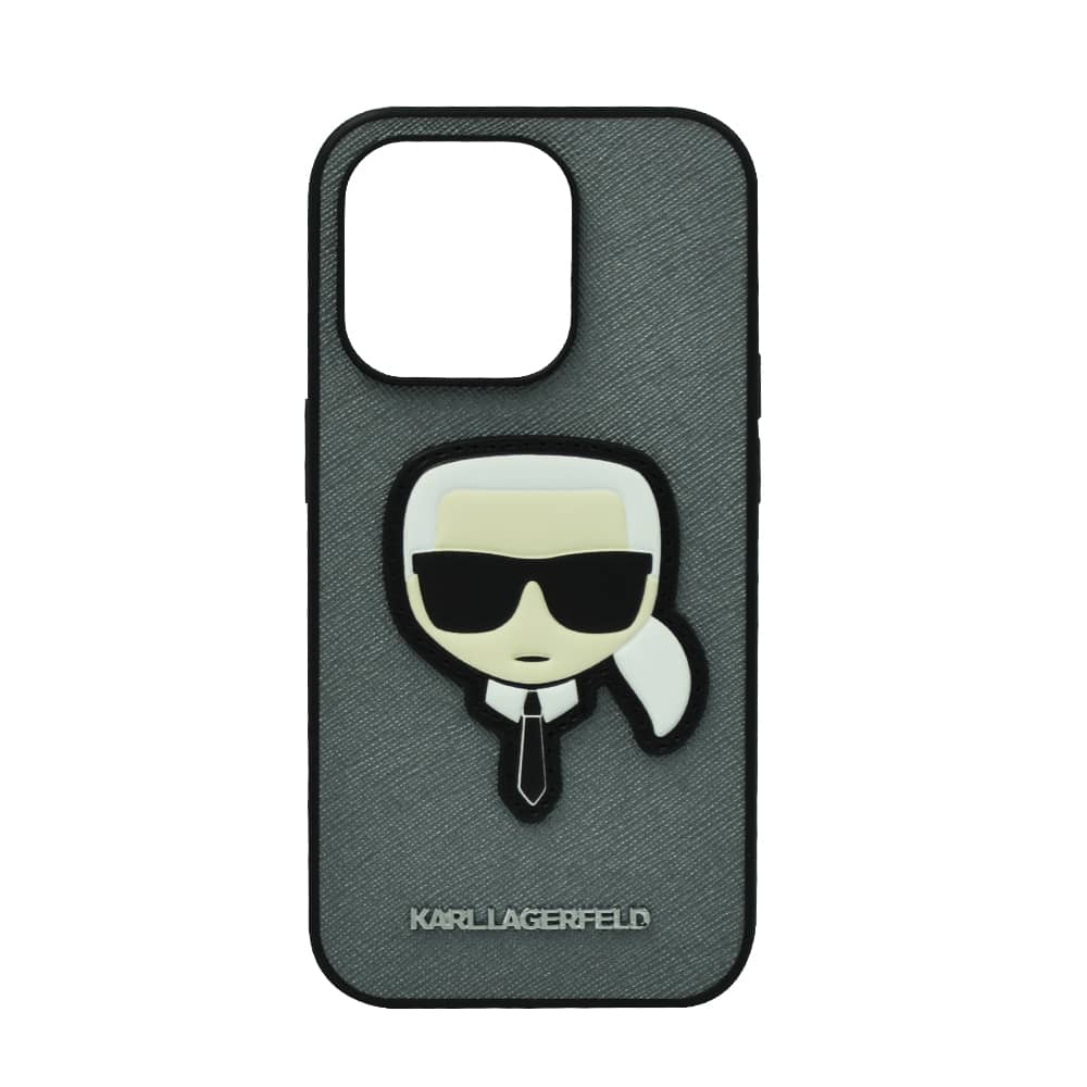 Karl Lagerfeld Saffiano Karl'S Head Patch Hard Case For Iphone 14 Pro Silver Karl Lagerfeld Saffiano Karl'S Head Patch Hard Case For Iphone 14 Pro Silver