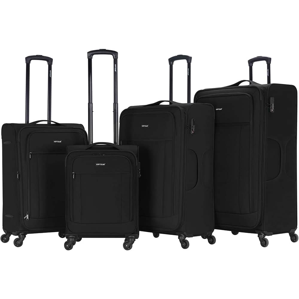 Viptour Set Of 4 Light Weight Polyester Jacqard Trolley Luggage With Number Lock, Charcoal- 20, 24, 28, 32 Inches Viptour Set Of 4 Light Weight Polyester Jacqard Trolley Luggage With Number Lock, Charcoal- 20, 24, 28, 32 Inches
