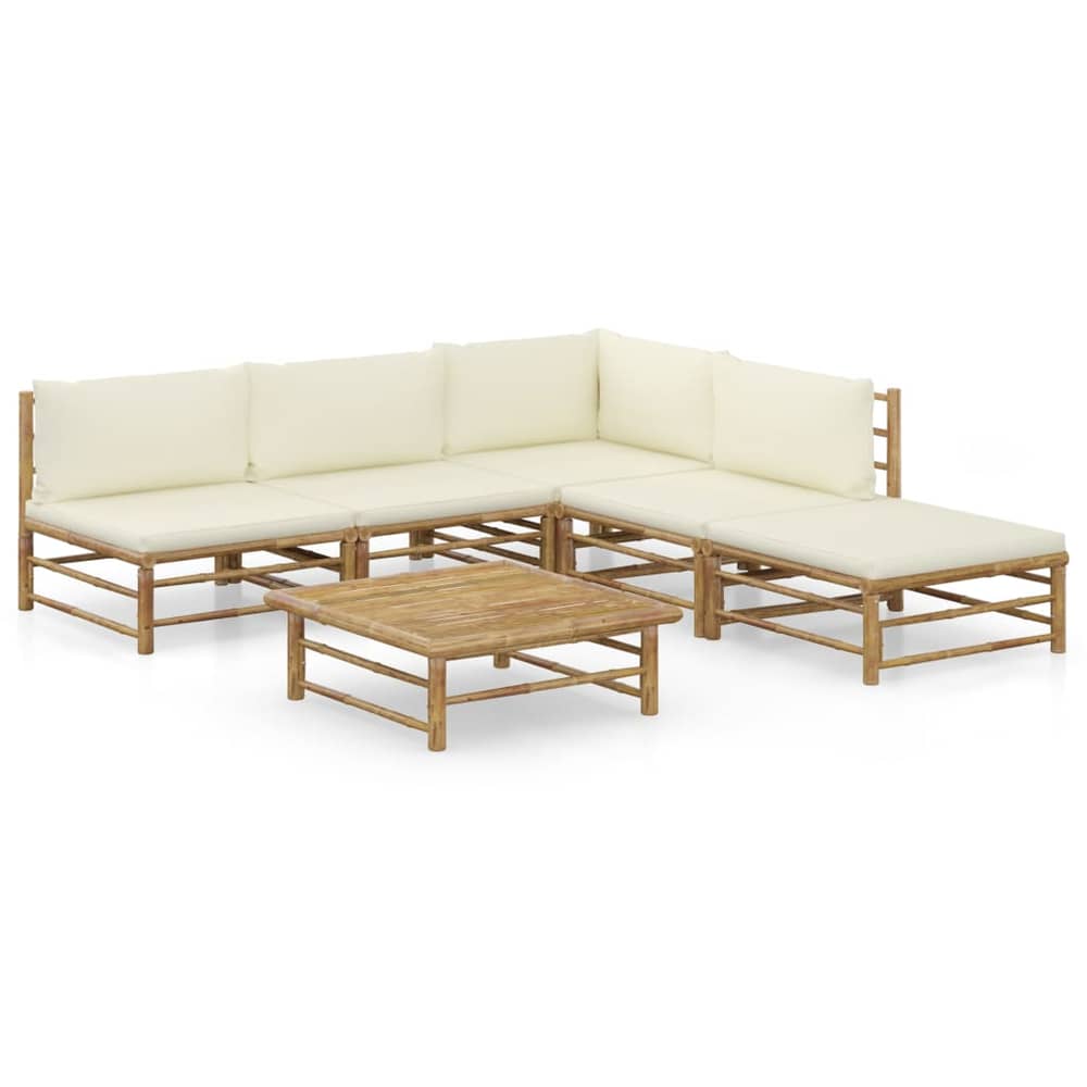 vidaXL 6 Piece Garden Lounge Set with Cream White Cushions Bamboo vidaXL 6 Piece Garden Lounge Set with Cream White Cushions Bamboo
