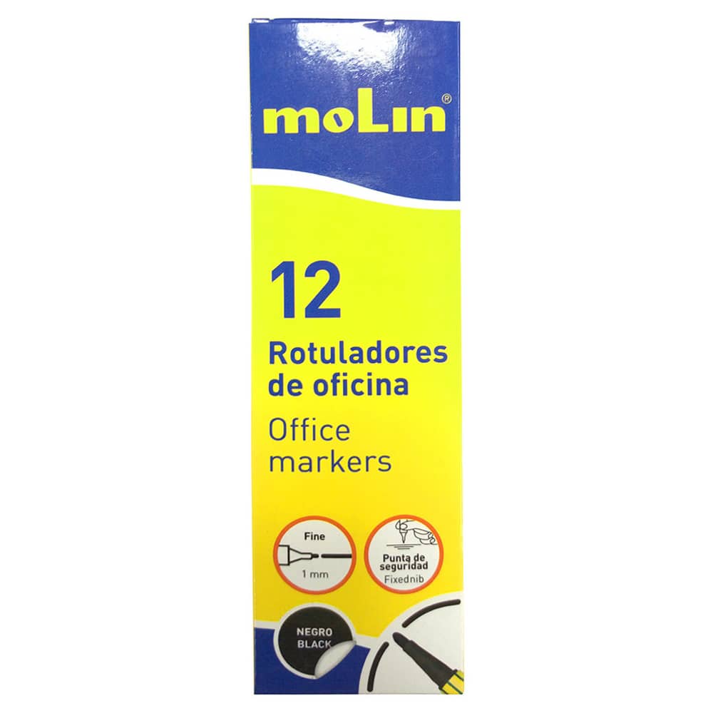 Molin ROP290-12-9 Office Markers Box Of 12 Black