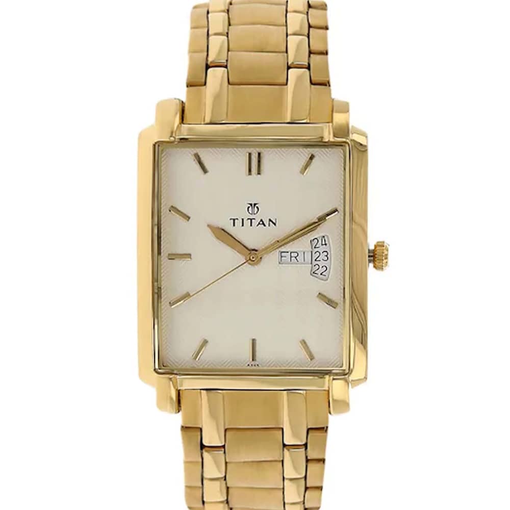 Titan, 1506YM01, Men's Watch Analog, White Dial Golden Stainless Steel Strap Watch