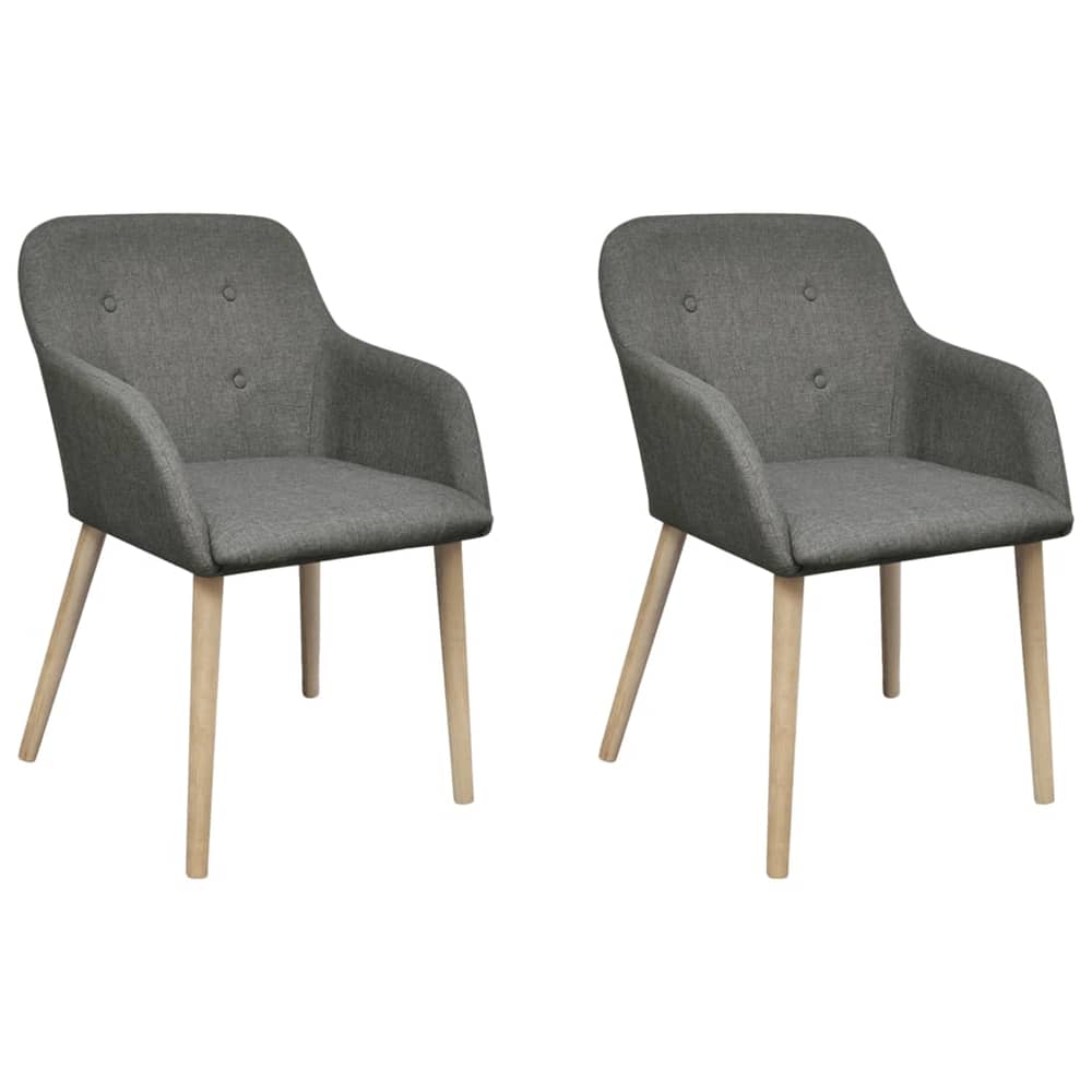 vidaXL Oak Indoor Fabric Dining Chair Set 2 pcs with Armrest Dark Grey