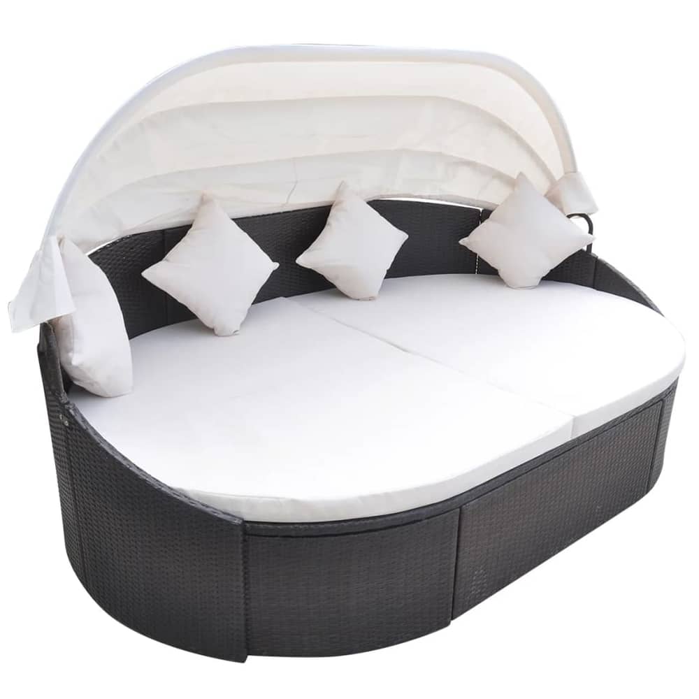 Vidaxl Outdoor Lounge Bed With Canopy Poly Rattan Brown
