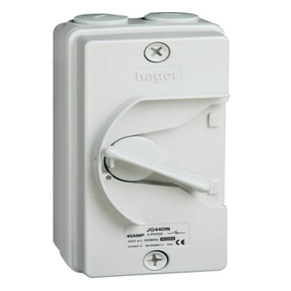Hager 63a 4 Pole Enclosed Weatherproof Isolator Jg463in Hager 63a 4 Pole Enclosed Weatherproof Isolator Jg463in
