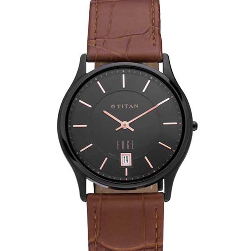 Titan, 1683NL01, Mens Watch Edge Collection Analog, Black Dial Brown Leather Band Titan, 1683NL01, Mens Watch Edge Collection Analog, Black Dial Brown Leather Band