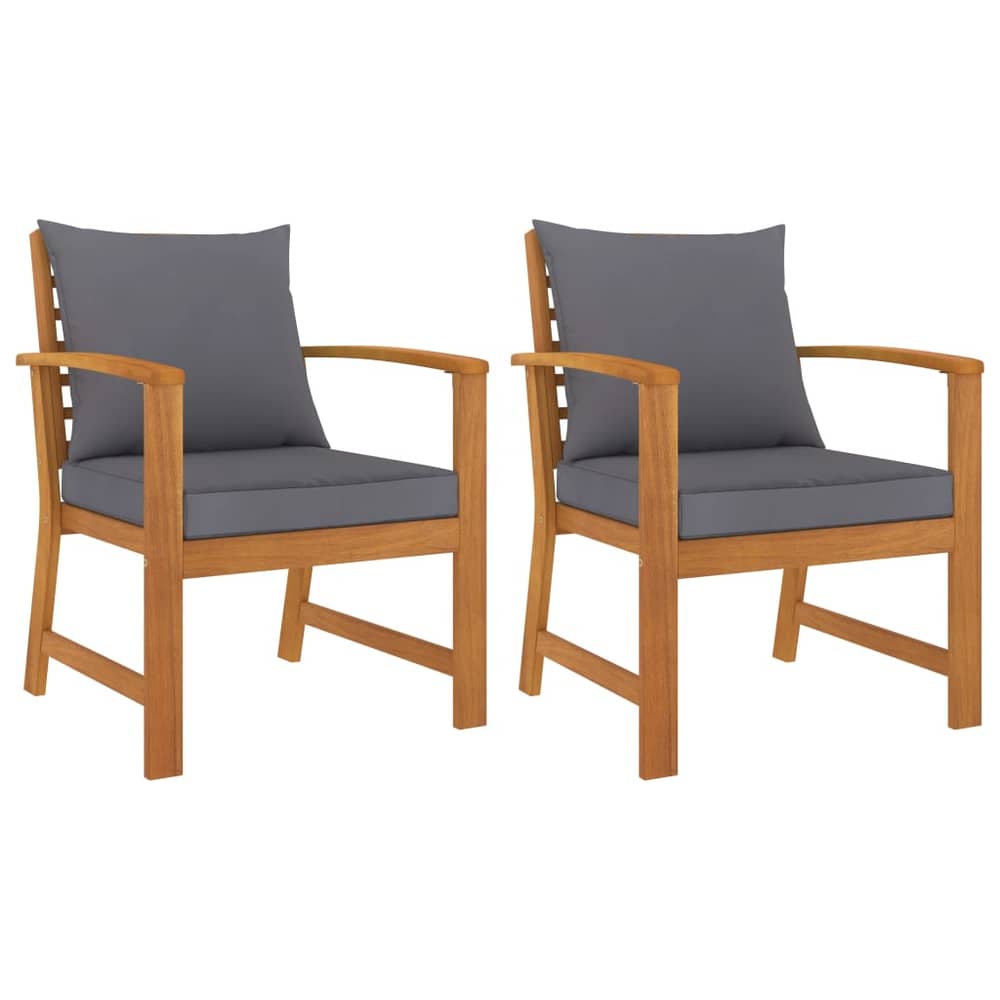 vidaXL Garden Chairs 2 pcs with Dark Grey Cushion Solid Acacia Wood vidaXL Garden Chairs 2 pcs with Dark Grey Cushion Solid Acacia Wood