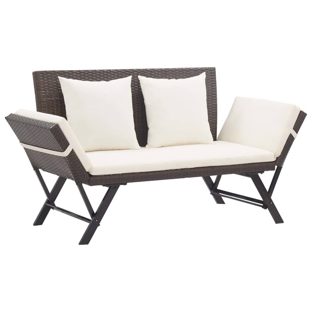 vidaXL Garden Bench with Cushions 176 cm Brown Poly Rattan vidaXL Garden Bench with Cushions 176 cm Brown Poly Rattan