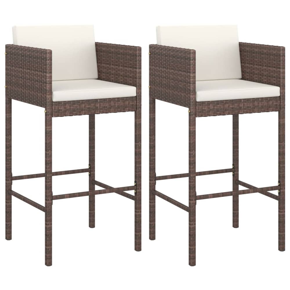 Vidaxl Bar Stools 2 Pcs With Cushions Brown Poly Rattan Vidaxl Bar Stools 2 Pcs With Cushions Brown Poly Rattan
