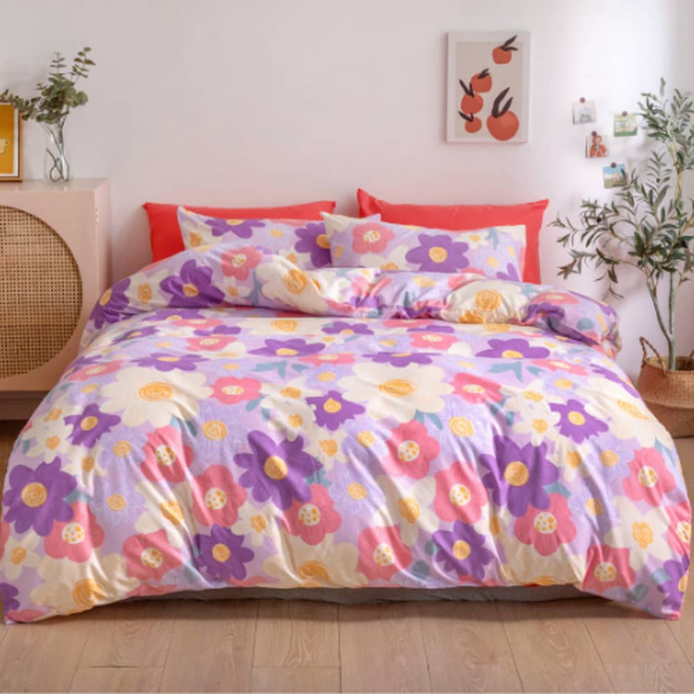 Deals For Less Luna Home - Without Filler 6 Pieces Queen/double Size, Flower Design Purple Color, Bedding Set