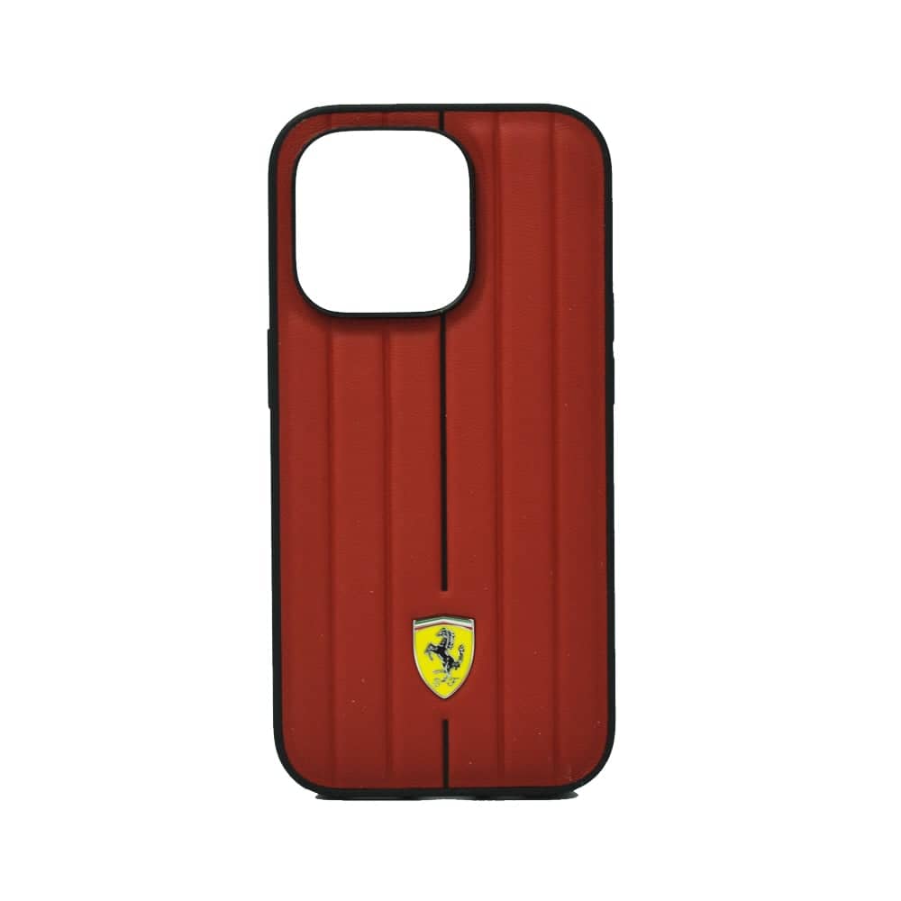 Ferrari Leather Case With Embossed Stripes Yellow Shield Logo For Iphone 14 Pro Red Ferrari Leather Case With Embossed Stripes Yellow Shield Logo For Iphone 14 Pro Red