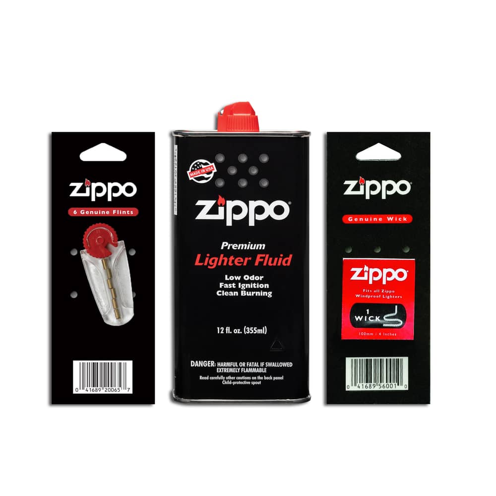 Zippo Bundle Offer 3165 Lighter Fluid 12oz, 2406n 6 Flints, 2425 Wick