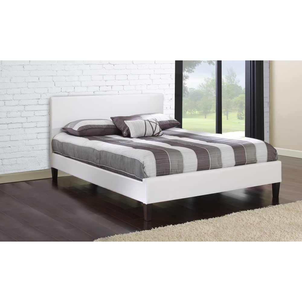Modern Faux Leather Platform Bed Queen White Modern Faux Leather Platform Bed Queen White
