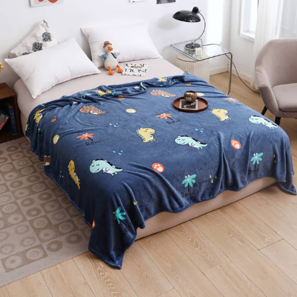 LUNA HOME Fleece Blanket 200*230cm Super Soft Throw Dino Design, Blue Color. LUNA HOME Fleece Blanket 200*230cm Super Soft Throw Dino Design, Blue Color.