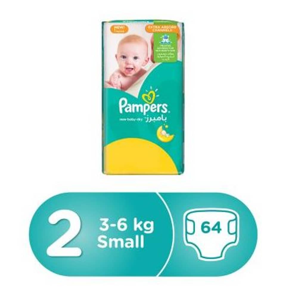 Pampers new baby-dry diapers, size 2, mini, 3-6kg, value pack, 64 count
