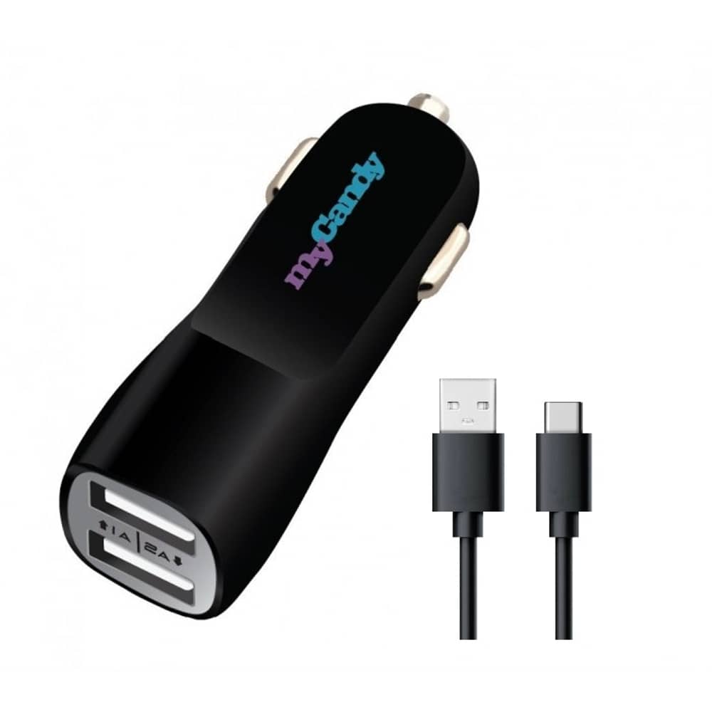 Mycandy 3.4A Dual USB Car Charger With Type C Cable 1M Black Mycandy 3.4A Dual USB Car Charger With Type C Cable 1M Black
