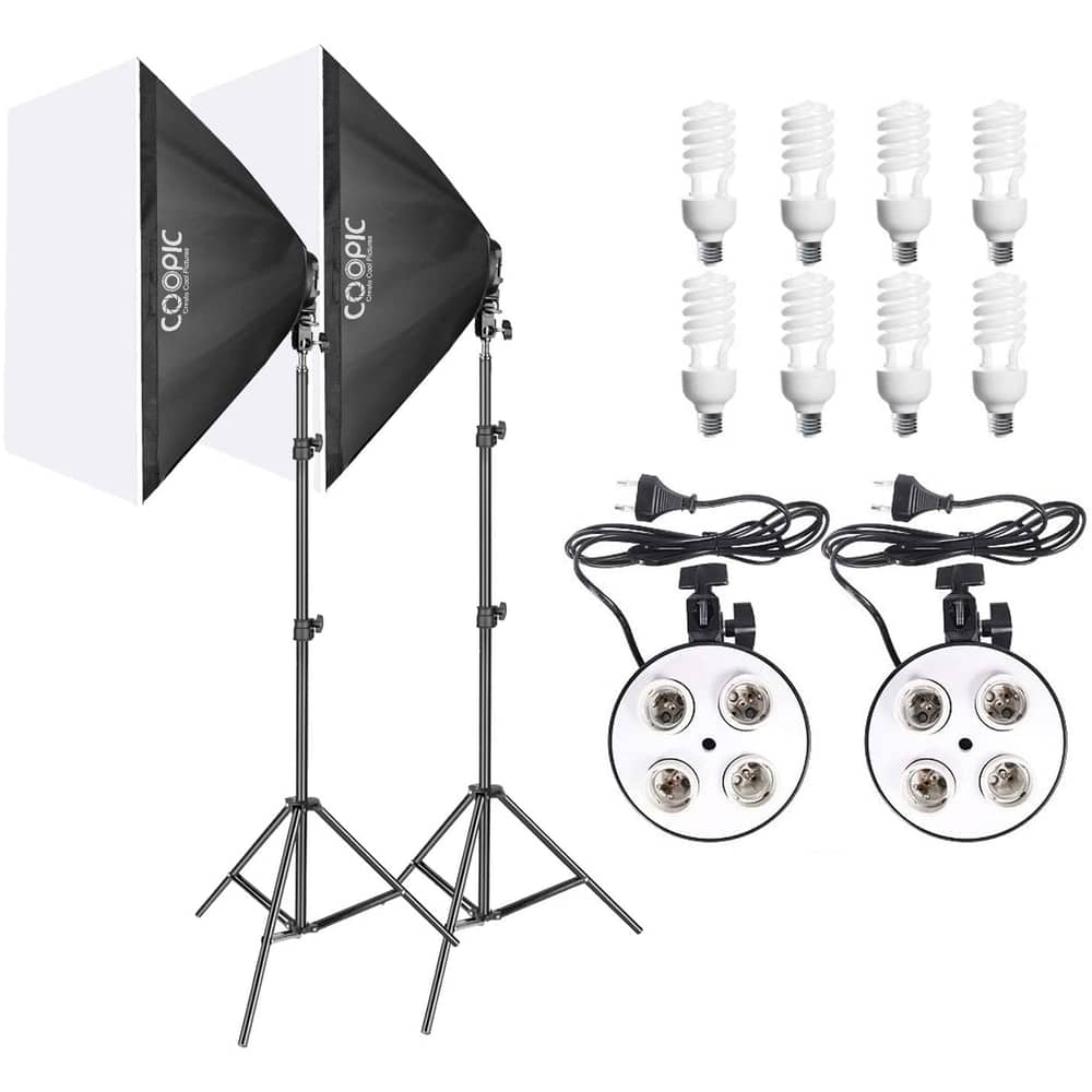 Coopic Kt-1301 Rectangle Softbox Lighting Kit With 2pcs 50x70cm Softbox, 2pcs E27 Bulb Holder, 8pcs 45w Bulbs, 2pcs 200cm Light Stand For Photo Studio Equipment Set Coopic Kt-1301 Rectangle Softbox Lighting Kit With 2pcs 50x70cm Softbox, 2pcs E27 Bulb Holder, 8pcs 45w Bulbs, 2pcs 200cm Light Stand For Photo Studio Equipment Set