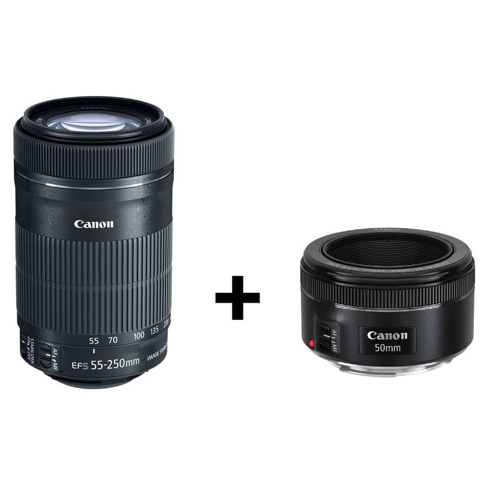 Canon EF-S 55-250mm F/4-5.6 IS STM Lens + EF 50MM F/1.8 STM Camera Lens