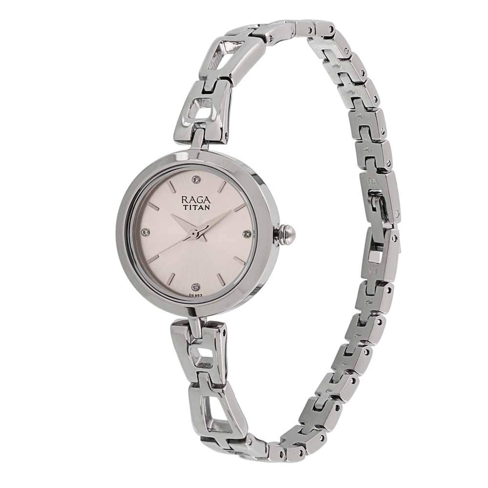 Titan, 2540SM06, Womens Watch Raga Collection Analog, White Dial Silver Stainless Band Titan, 2540SM06, Womens Watch Raga Collection Analog, White Dial Silver Stainless Band