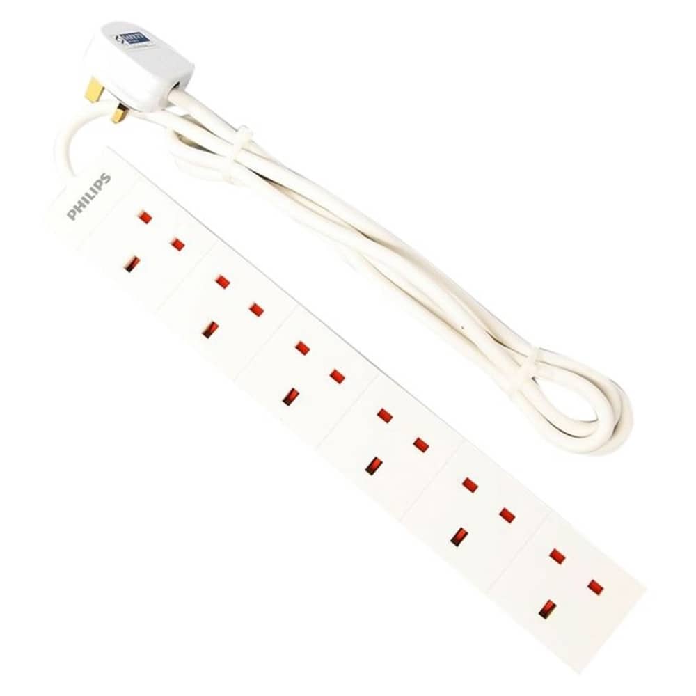 Philips 6Way Plug Extension Socket 1.8m White Philips 6Way Plug Extension Socket 1.8m White