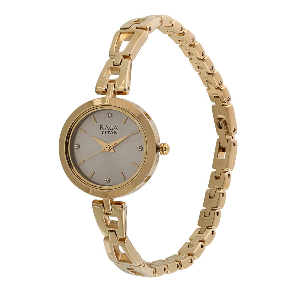 Titan, 2540YM06, Womens Watch Raga Collection Analog, Grey Dial Gold Stainless Band