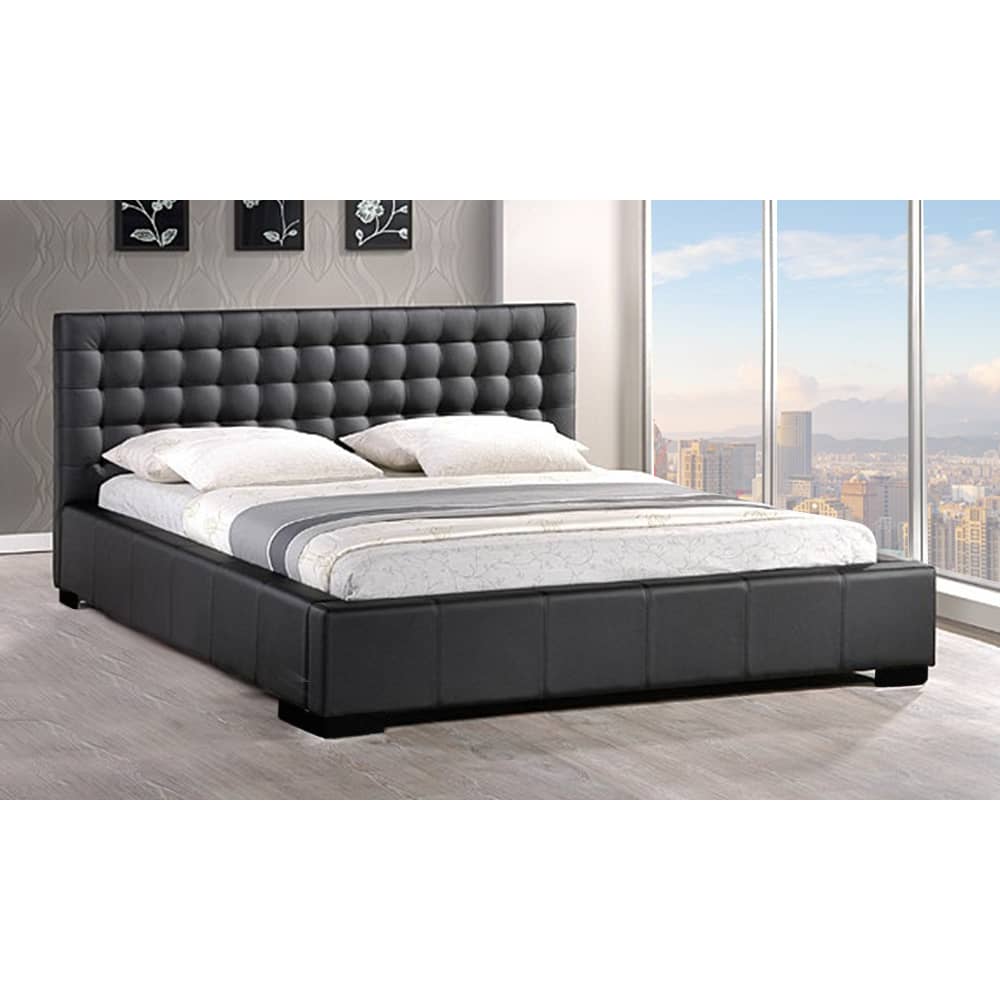 Madison Modern Bed with Upholstered Faux Leather Queen Bed with Mattress White