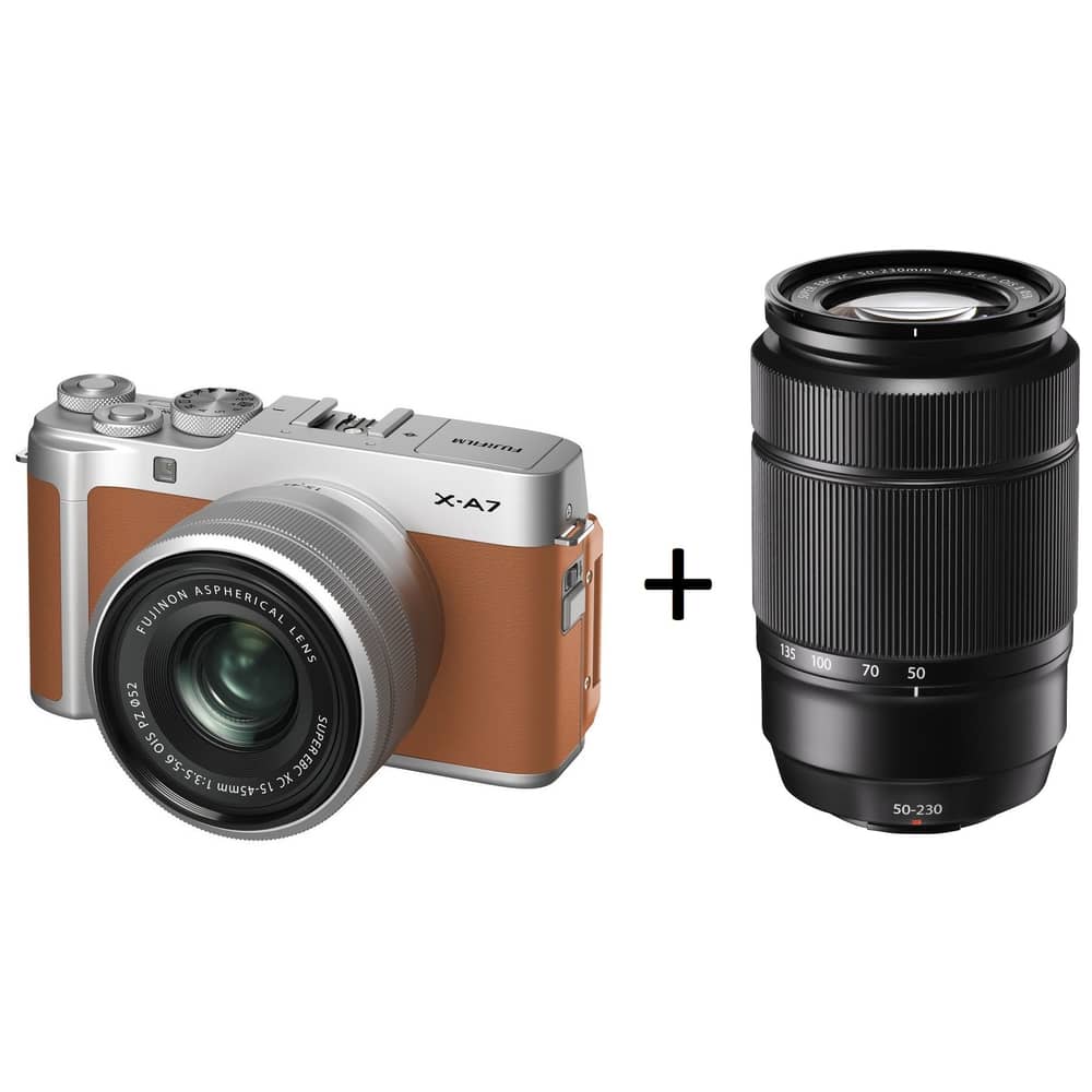 Fujifilm X-A7 Mirrorless Digital Camera Camel With XC 15-45mm f/3.5-5.6 OIS PZ Lens + XC 50-230mm f/4.5-6.7 OIS II Lens Fujifilm X-A7 Mirrorless Digital Camera Camel With XC 15-45mm f/3.5-5.6 OIS PZ Lens + XC 50-230mm f/4.5-6.7 OIS II Lens