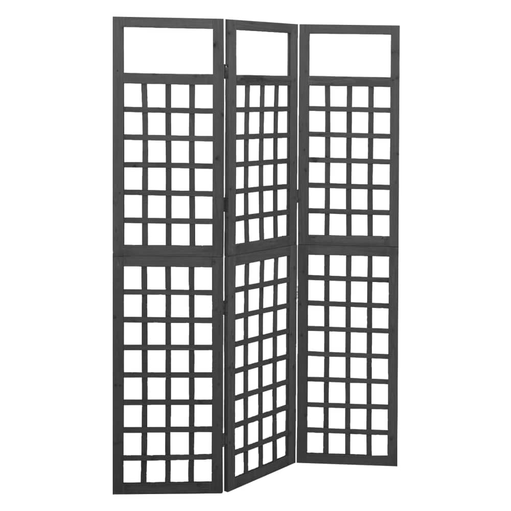 Vidaxl 3-panel Room Divider/trellis Solid Fir Wood Black 121x180 Cm