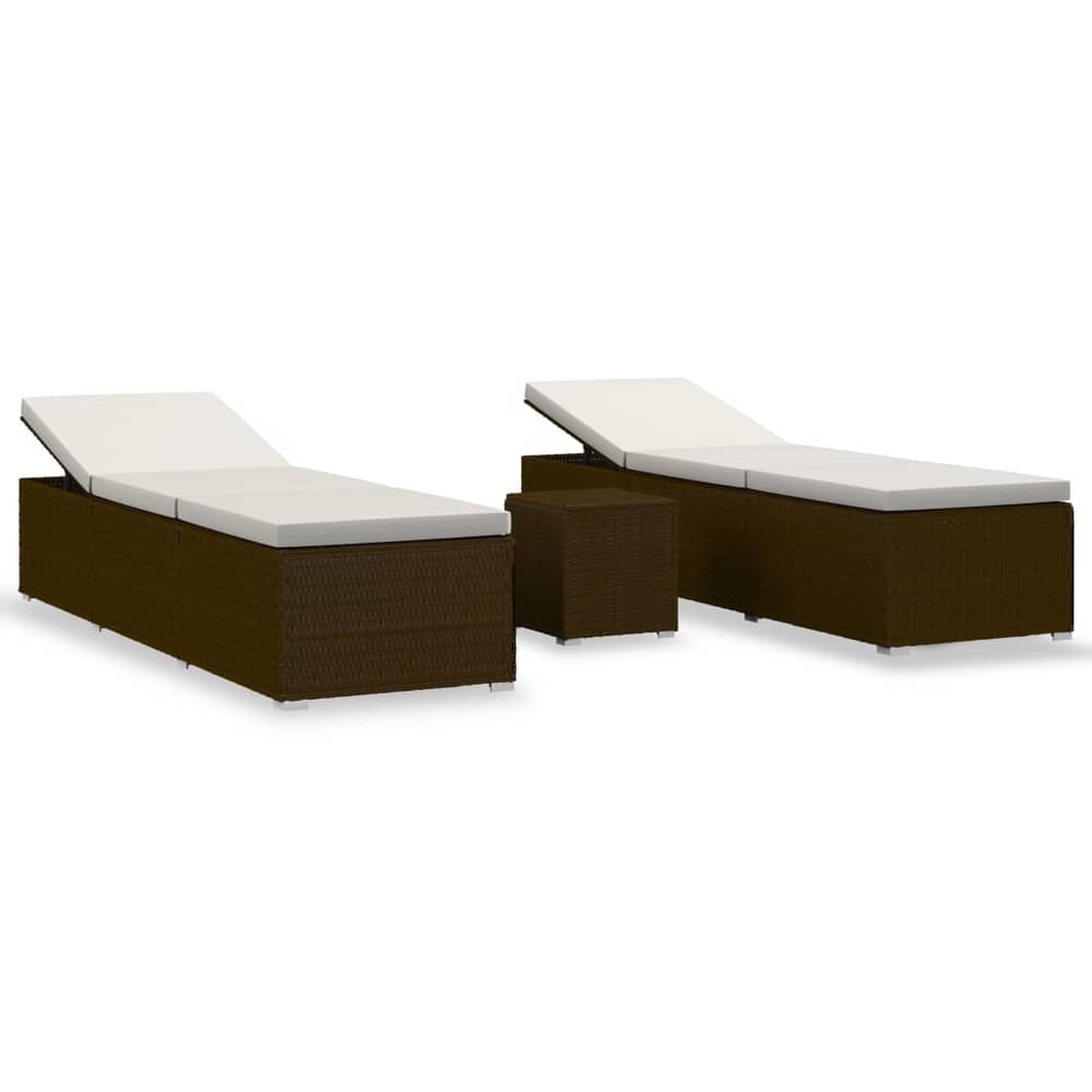 vidaXL 3 Piece Garden Sun Loungers with Tea Table Poly Rattan Brown vidaXL 3 Piece Garden Sun Loungers with Tea Table Poly Rattan Brown
