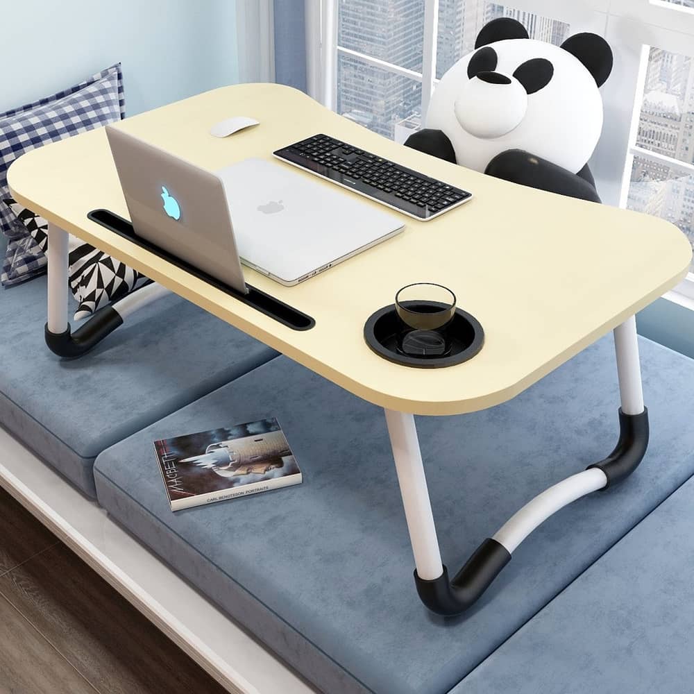 Lavish Wooden Computer Table Study Table Foldable Laptop Table Cream Color 1 Unit