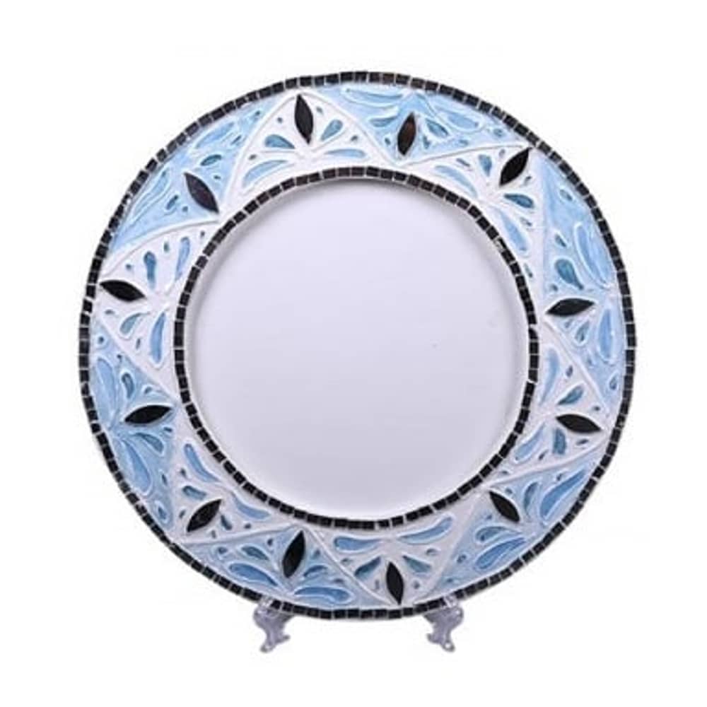 Pan Emirates Deco Round Carved Mosaic Charger-33.5x33.5x1.5cm-Blu
