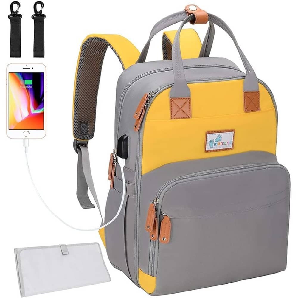Menions Baby Diaper Changing Back Pack Grey Yellow