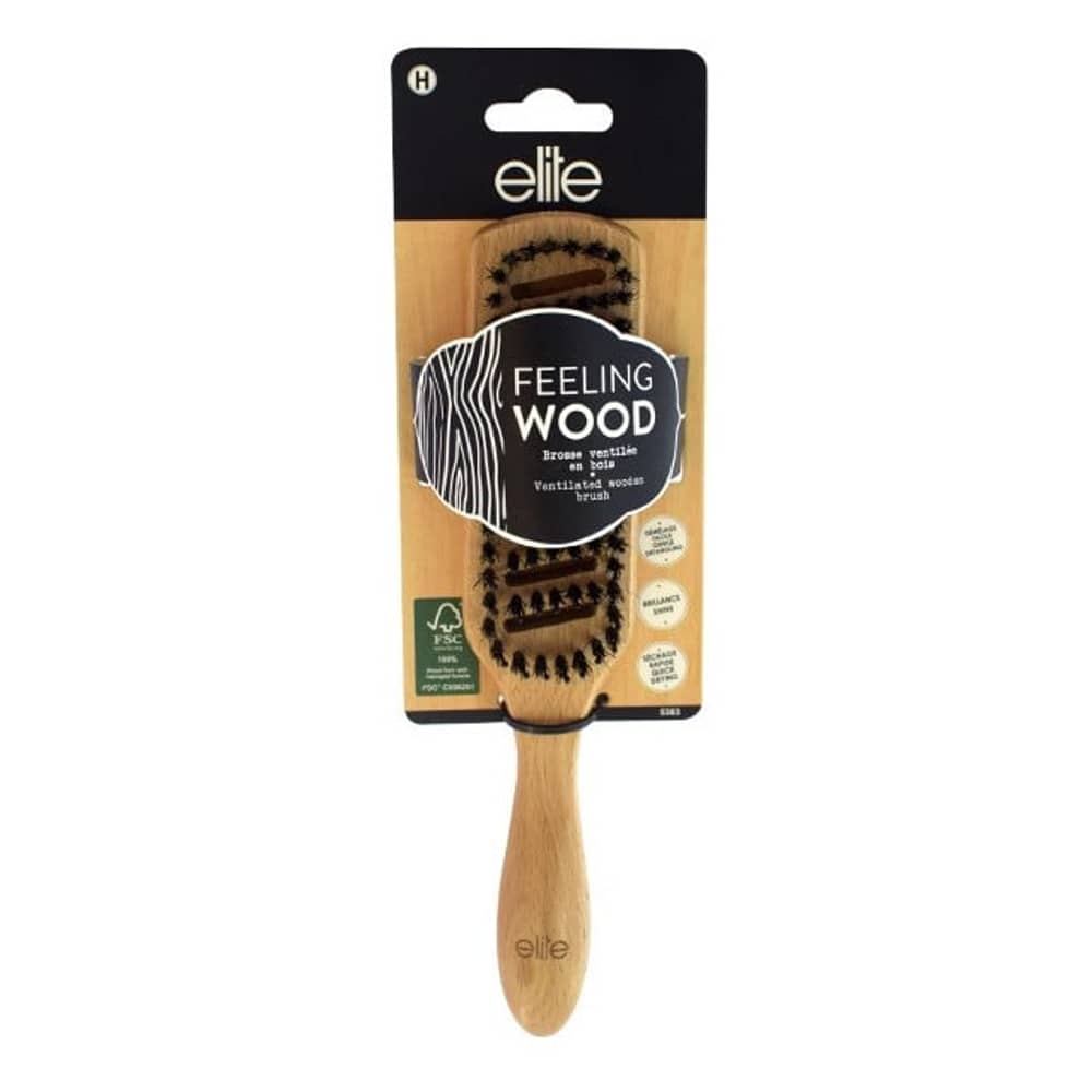 Elite FSC Wood Ventilated Brush Plastics + Boar Bristles Brown