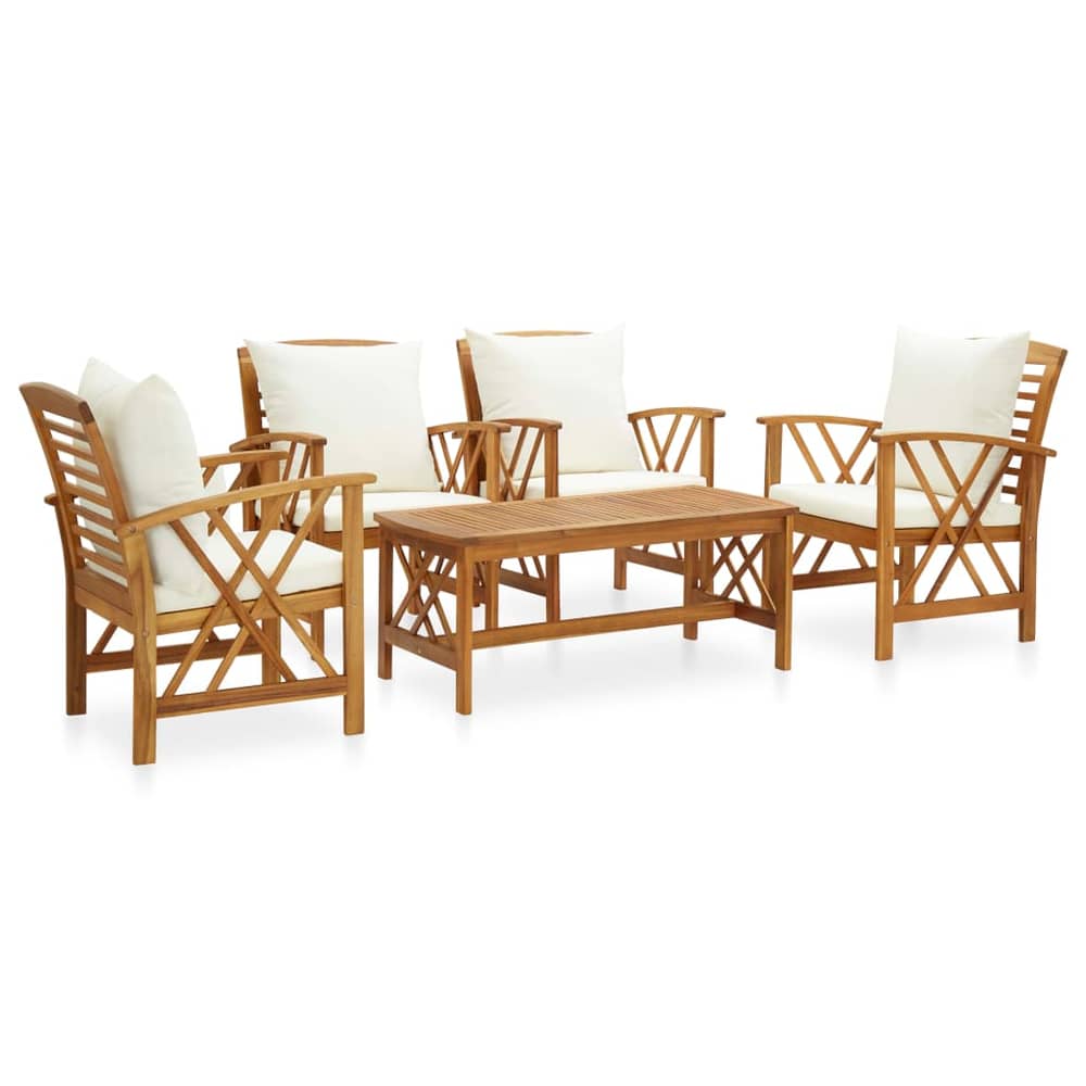 vidaXL 5 Piece Garden Lounge Set with Cushions Solid Acacia Wood vidaXL 5 Piece Garden Lounge Set with Cushions Solid Acacia Wood