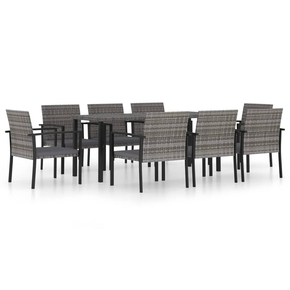 Vidaxl 9 Piece Garden Dining Set Poly Rattan Grey