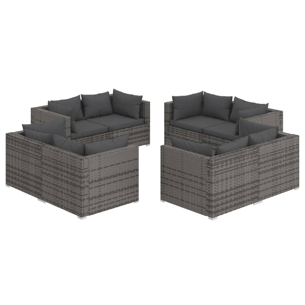 vidaXL 8 Piece Garden Lounge Set with Cushions Poly Rattan Grey vidaXL 8 Piece Garden Lounge Set with Cushions Poly Rattan Grey