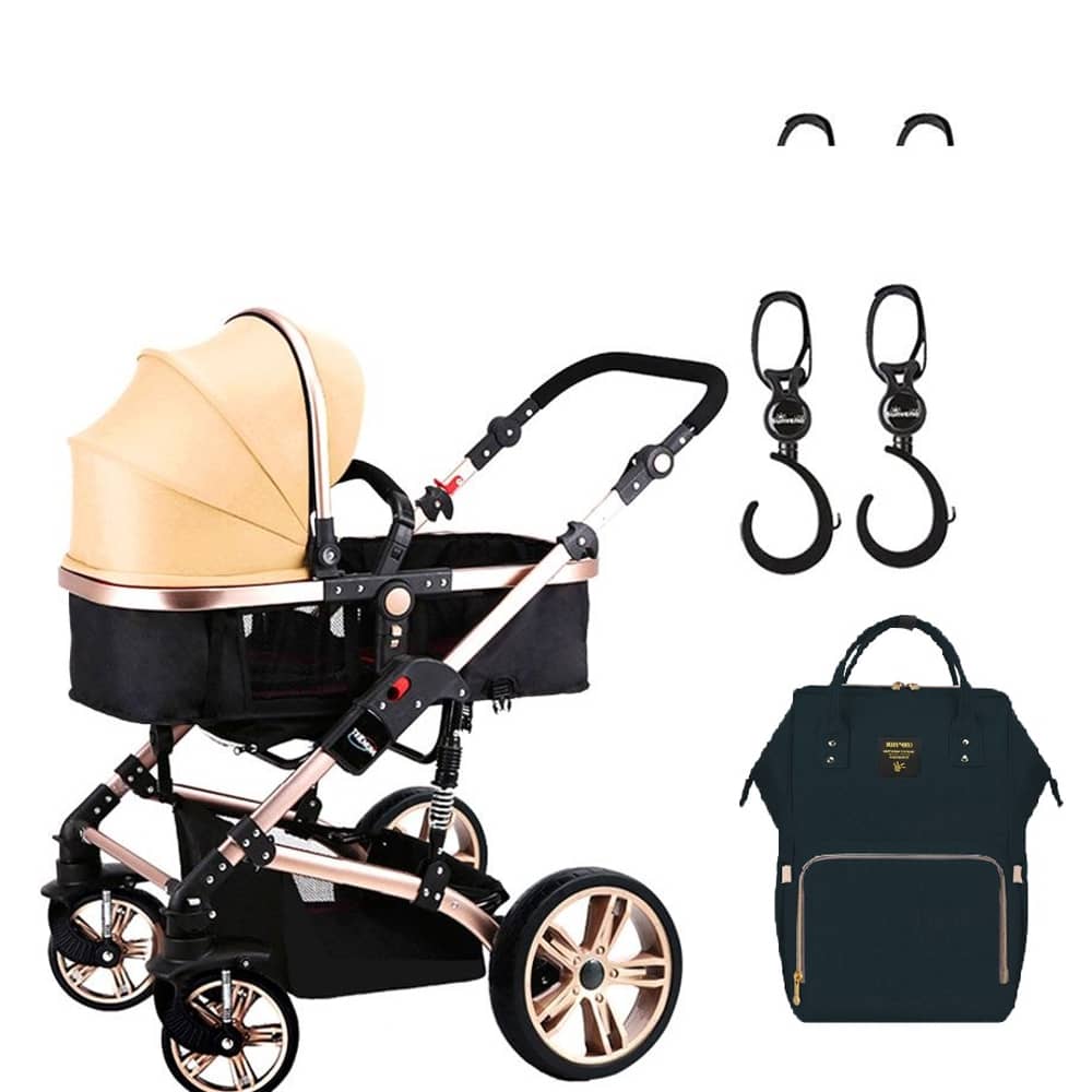 Teknum 3 IN 1 Pram Stroller Khaki + Sunveno Diaper Bag Black + Hooks