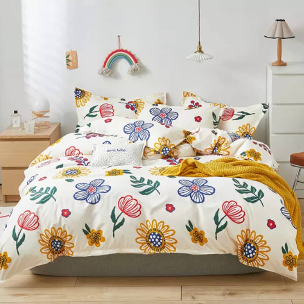 Luna Home Single Size 4 Pieces Bedding Set Without Filler, Summer Flowers Design Luna Home Single Size 4 Pieces Bedding Set Without Filler, Summer Flowers Design