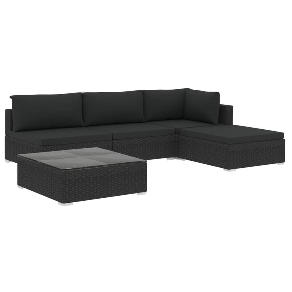 Vidaxl 5 Piece Garden Lounge Set With Cushions Poly Rattan Black Vidaxl 5 Piece Garden Lounge Set With Cushions Poly Rattan Black