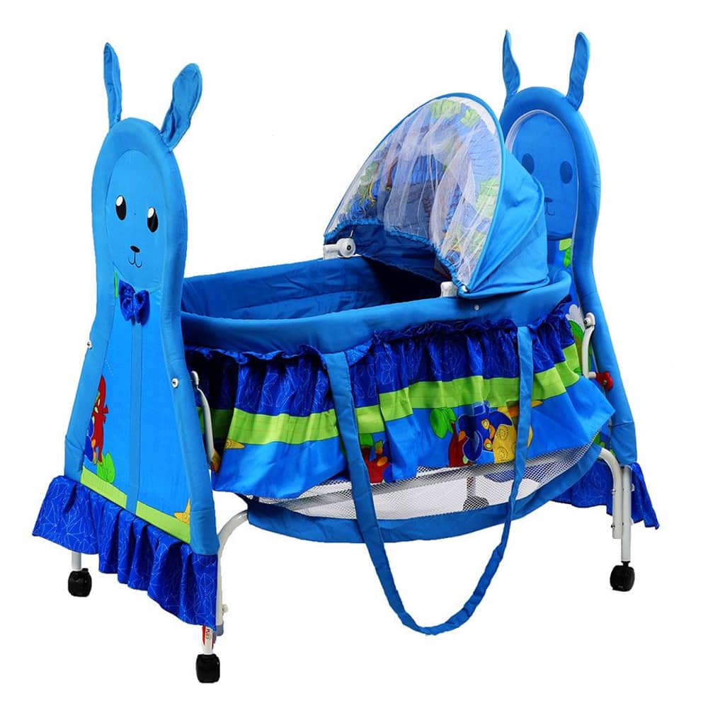Baby Plus Baby Swing Cradle Cum Crib With Removable Mosquito Net - Blue