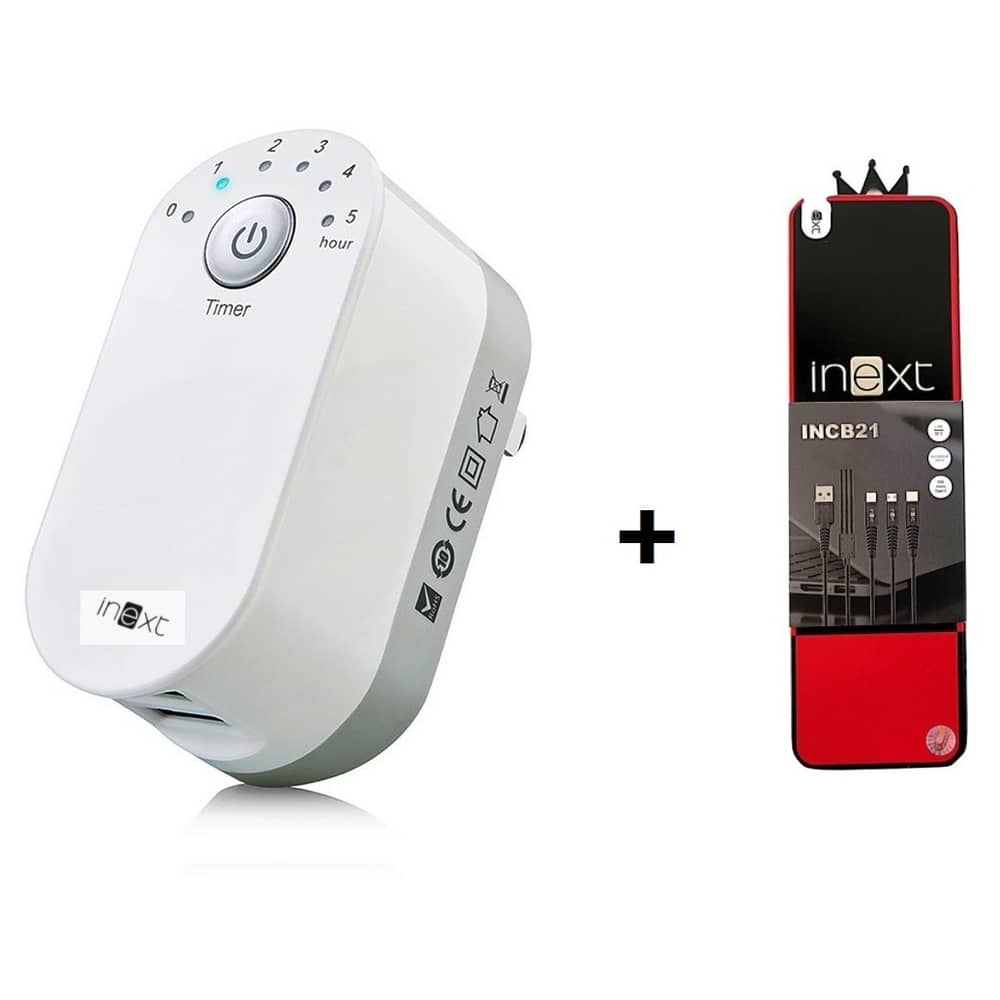 Inext INH10 Timer Adapter Home Charger + INCB21 3 In 1 Charging Cable 1.2m