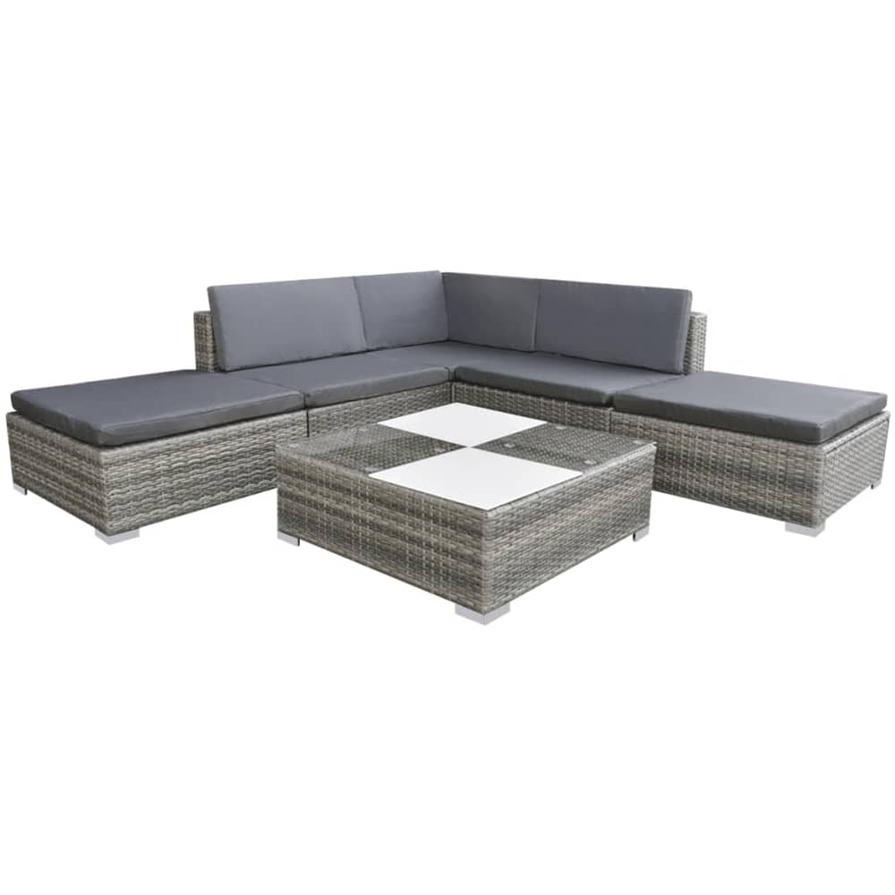 Vidaxl 6 Piece Garden Lounge Set With Cushions Poly Rattan Grey Vidaxl 6 Piece Garden Lounge Set With Cushions Poly Rattan Grey