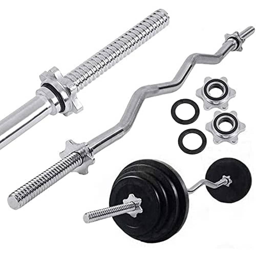 ULTIMAX Weight Lift Bar Curved Threaded Chrome Steel Curl Bar with Collars for All Standard Plates Free Weightlifting Accessory for Home Gym-47 inch