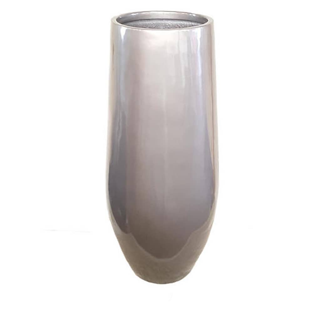 Fiber Stone Plant Pot Grey Glossy H76cm