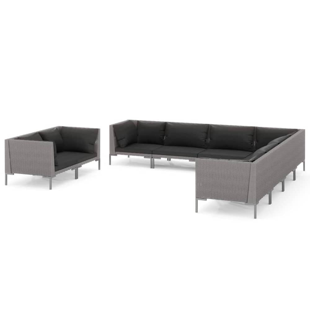 vidaXL 9 Piece Garden Lounge Set with Cushions Poly Rattan Dark Grey vidaXL 9 Piece Garden Lounge Set with Cushions Poly Rattan Dark Grey